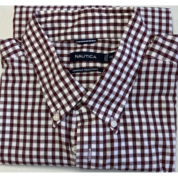 Men's Nautica XXL Wrinkle Resistant Button Down Short Sleeve Shirt Red Check - Picture 1 of 5